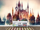 Peel and Stick Wall Mural Art Decor for Kids' Room or Playroom – Fairy Tale Town on a Hill