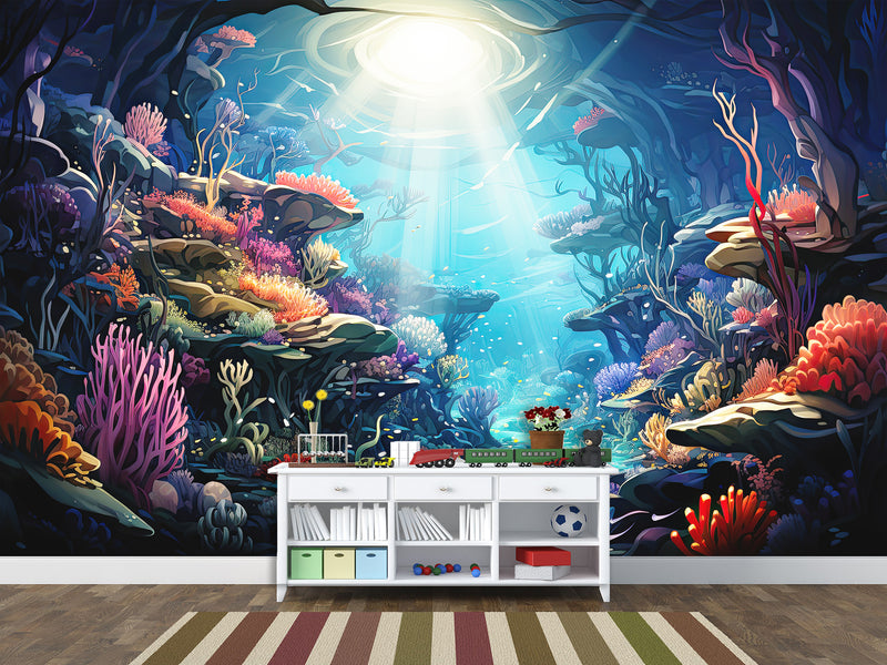 Peel and Stick Kids’ Wallpaper Full Wall Mural – “Mysteries of the Deep” For Kids’ Room