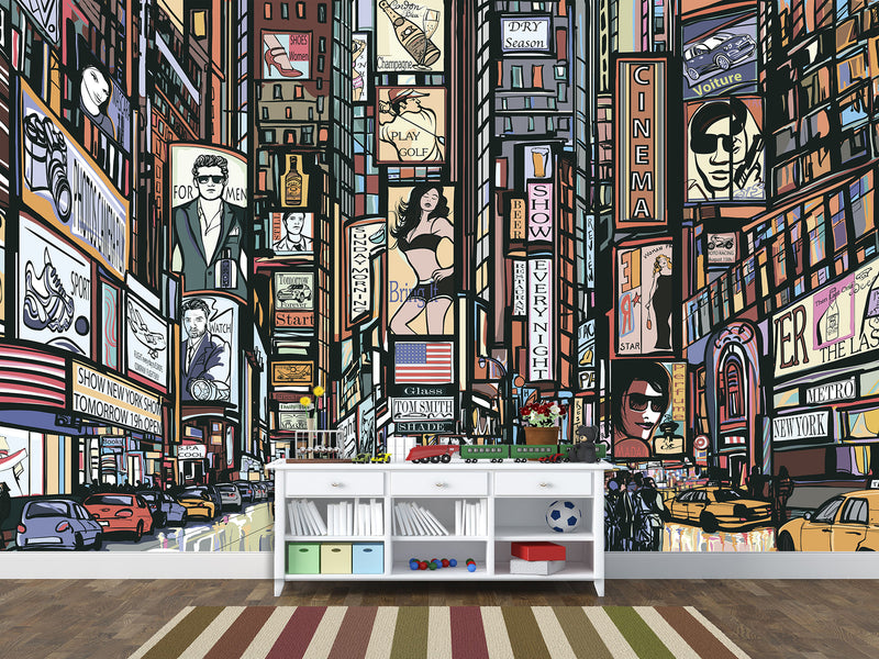 Comic Style Accent Wall Self-adhesive Photo Wallpaper 3D Wallpaper for Bedroom Ready with “New York” Design🌆