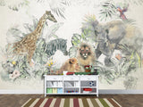 Peel and Stick Vinyl Wallpaper Kids Wall Mural – African Safari Animals Full Wall Mural Print