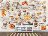 Modern Non-Woven Mural Wallpaper, Vibrant Full-Wall Mural for Kitchen or Café Decor “Coffee and Dessert”