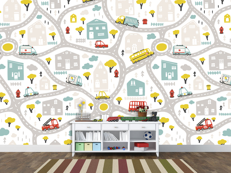 3D Non-Woven Photo Wallpaper "Children's Wall Road" – Fun Wall Mural for Kids’ Room or Study Area