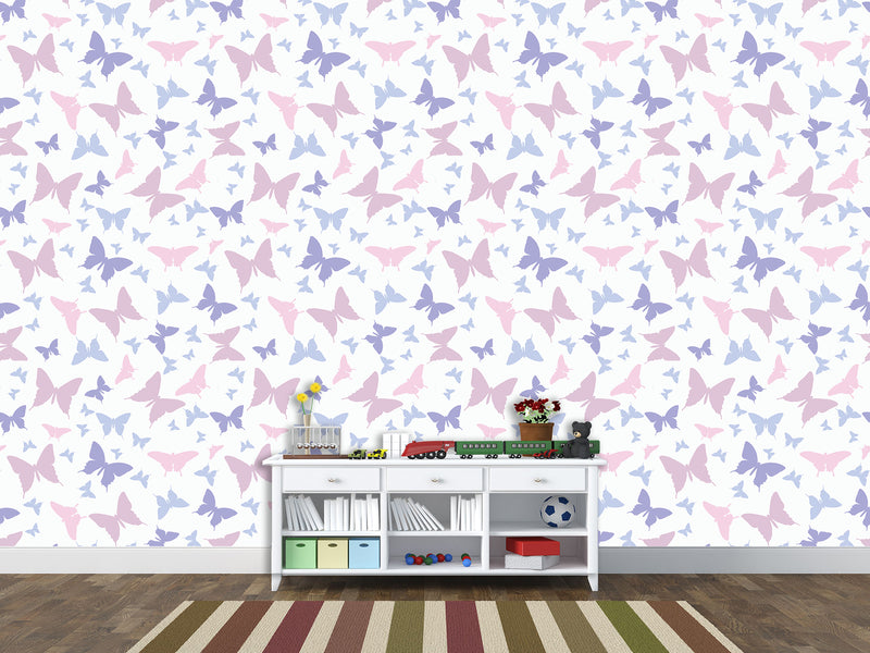 Unique Wall Mural with Butterfly Print, Peel and Stick Wallpaper, Art Print for Nursery or Baby Room 'Colorful Butterfly Silhouettes' 🦋