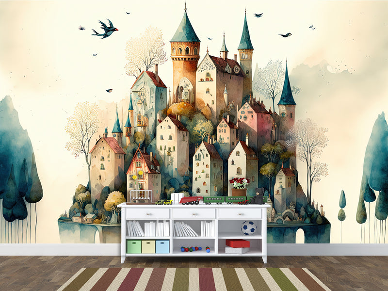 Self-Adhesive Mural Print For Kids' Space "City From A Fairy Tale" Kids Room Print