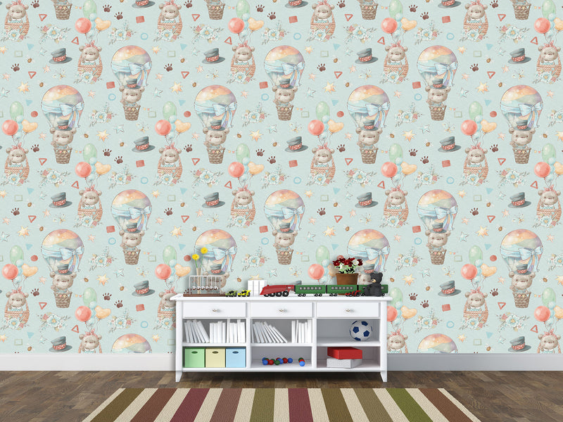 Peel and Stick Full Wall Mural Teddy Bear Hot Air Balloon Ride for Kids Room/Toddler Room