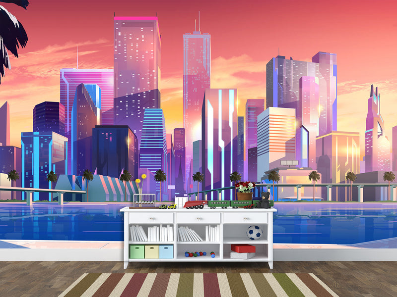 Non-Woven Wall For Kids Room/Bedroom Print Superhero City Wallpaper