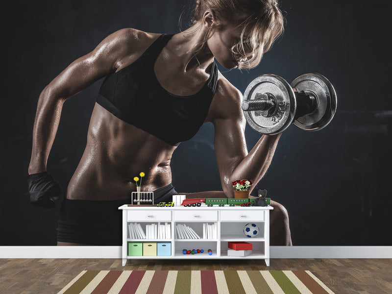 Sports Theme Self-Adhesive Wallpaper With Design For Gym, Photo Wallpaper "Sports And Training"