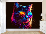 Non-Woven Photo Mural Print For Gym, Office, Workshop "Neon Cat"