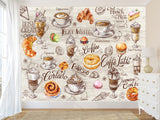 Modern Non-Woven Mural Wallpaper, Vibrant Full-Wall Mural for Kitchen or Café Decor “Coffee and Dessert”
