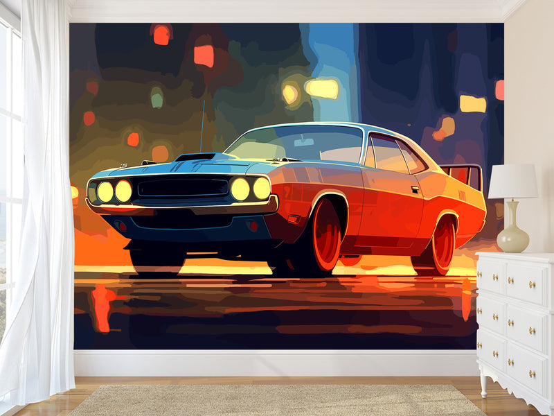 Full-Size Traditional Wallpaper Mural Car Comic Style Wallpaper – Cartoon Car Print For Living Room Or Bedroom