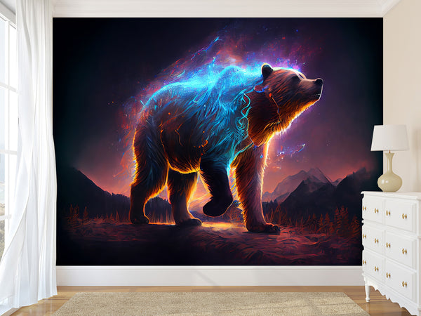 Colorful Print Peel And Stick Wall Mural Art Design "Cosmic Bear", Decor For Kids Room, Bedroom, Living Room