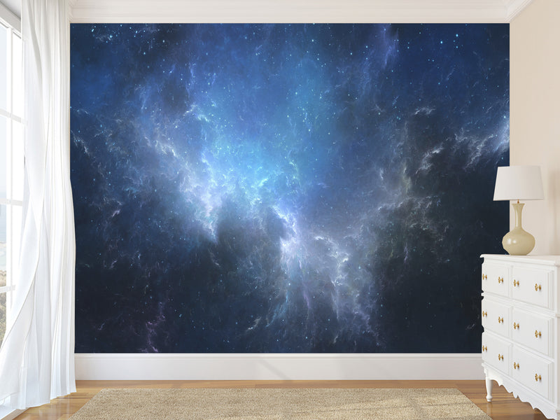 Non-Wowen Wallpaper Blue Nebula – Large Full Wall Wallpaper for Bedroom Interior