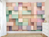 Calm Tone Wallpapers – Non-Woven Wall Murals, 3D Abstract Wallpaper "Colorful Wooden Cubes", Decor for Bedroom, Living Room, Kids' Room