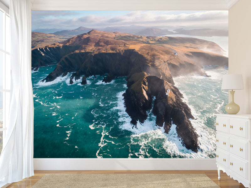 Coastal Design Full-Wall Wallpaper. Non-woven Wallpaper for Lounge or Living Area. View of the Irish Coast, Nature Print