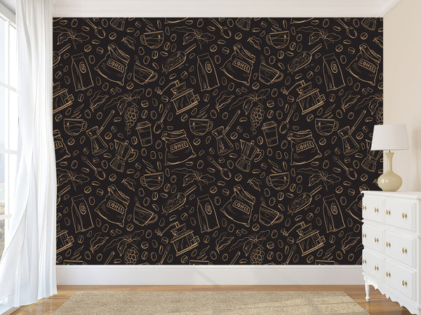 Themed Vinyl Wallpaper Peel and Stick Mural for Coffee Lovers, Perfect for Kitchen, Cafés, Dining Room, Office 'Coffee Art' ☕