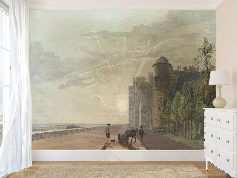 Non-Wowen Wallpaper Paul Sandby "The north terrace of windsor castle looking east at sun" Vintage Style Photo Wallpaper For Living Room And Bedroom
