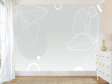 Modern Minimalist Style Non-Woven Wallpaper – "Flower Outline on Gray Background", Perfect for Bedroom or Living Room Desing