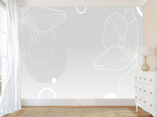 Modern Minimalist Style Non-Woven Wallpaper – "Flower Outline on Gray Background", Perfect for Bedroom or Living Room Desing