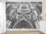 Architectural Print Self-Adhesive Wallpaper Mural – Full Wall Decor for Living Room or Bedroom, "Upward View of a Temple Building"