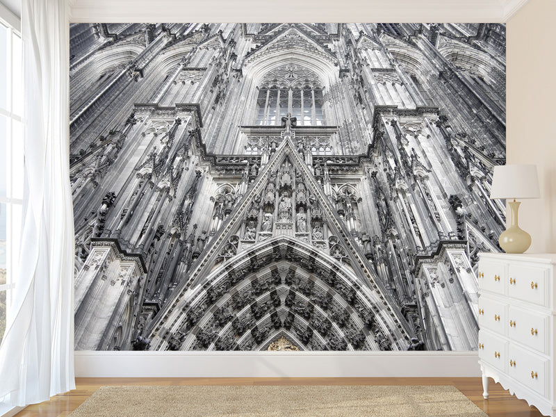 Architectural Print Self-Adhesive Wallpaper Mural – Full Wall Decor for Living Room or Bedroom, "Upward View of a Temple Building"