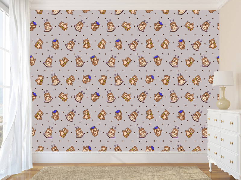 Modern Vinyl Wallpaper Peel an Stick for Decorating a Child's Learning Area — Mural "Educational Owl Print"