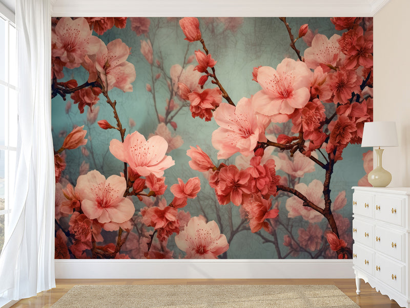 Floral Print 3D Non-Woven Photo Wallpaper for a Cozy Living Room or Bedroom – "Blooming Sakura"