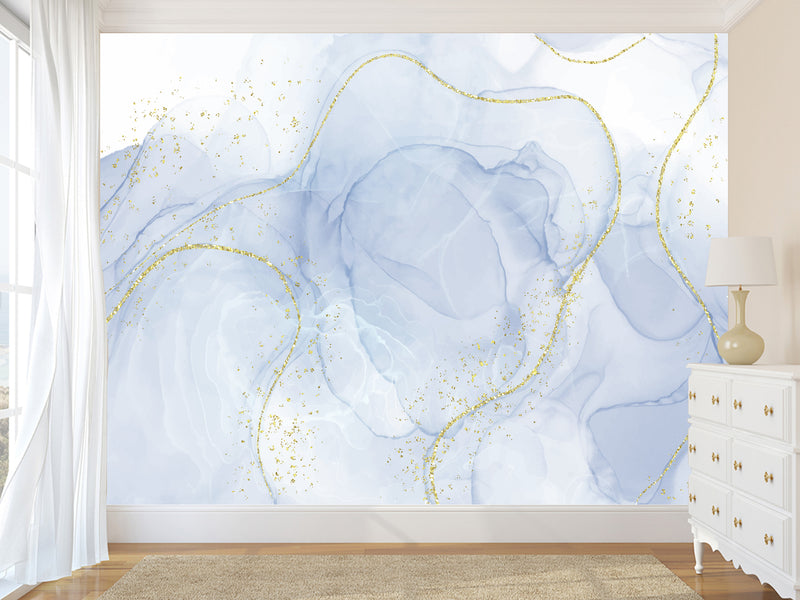 3D Self-Adhesive Wallpaper With Art Print For Office Area, Abstract “White And Blue Abstraction For Comfort”