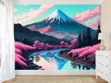 Artistic Design Vinyl Wallpaper Peel and Stick Wall Mural for Living Room, Office, Perfect for Creative Space "Mount Fuji in Anime Style" 🎨