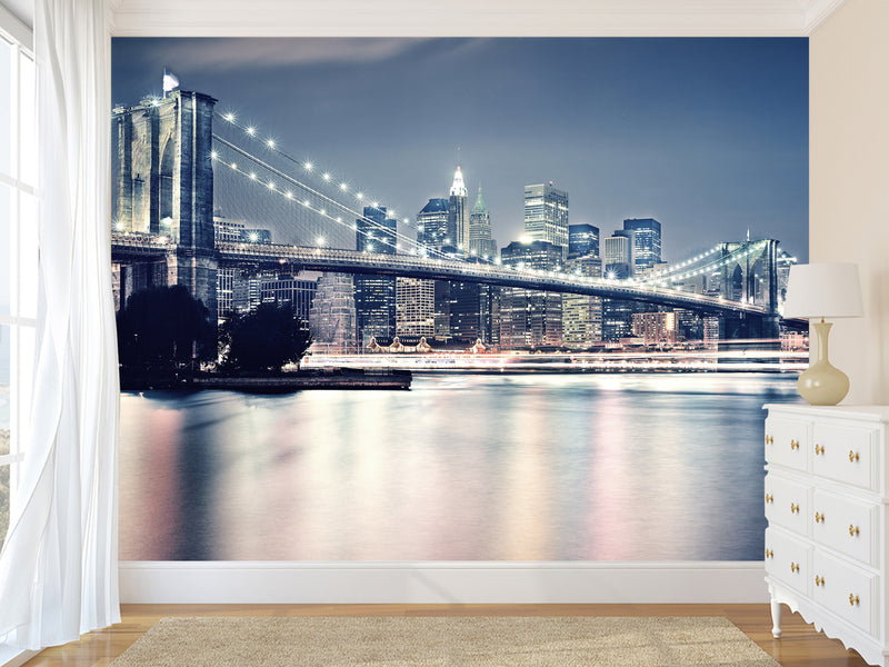 For the Stylish Home Peel and Stick Wall Mural Full Wall Landscape “Brooklyn Bridge at Night”