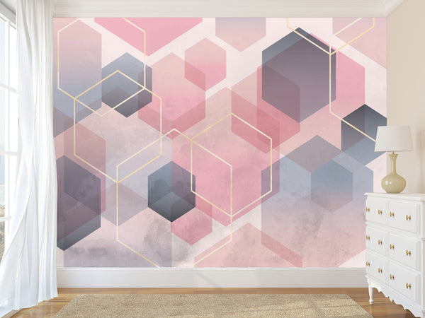 Abstract Modern Non-Woven Wall Mural 'Pink Honeycombs', Decor for Office, Bedroom, Living Room