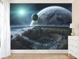 Non-Woven Wallpaper for Bed Wall in Bedroom Design Cosmic Planets 3D Mural