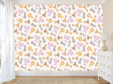 Baby Savannah Animals Self-Adhesive Wallpaper For Kids Room, Print With Lions, Elephants, Giraffes, And Monkeys