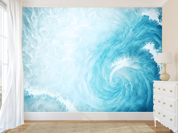 Abstract Self-Adhesive Wallpaper For Lounge Area, Relaxation, Bedroom 'Pastel Blue Wave Shape' Full-Wall 🌊