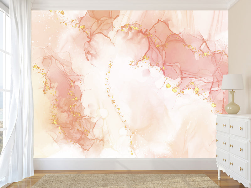 Non-Woven Photo Wallpaper For Bedroom, Living Room, Art Design “Rosea With Golden Abstraction”