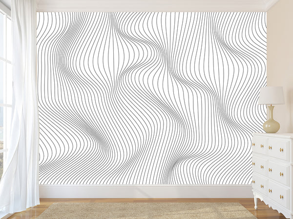 Black and White Self-Adhesive Wallpaper for Living Room and Office "Spiral Abstraction" for Futuristic Design