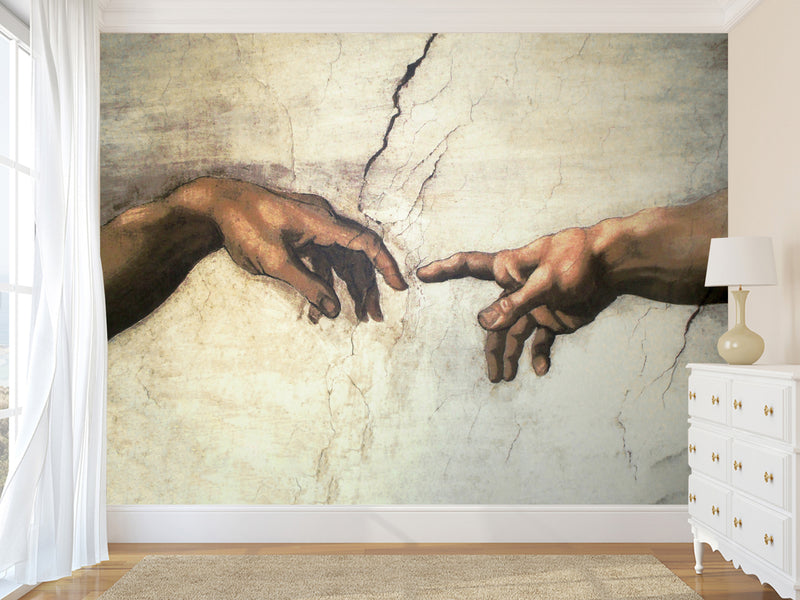 Artistic Vintage-Style Peel ana Stick Wallpaper for Living Room and Bedroom – "Michelangelo: The Gesture of Creation"