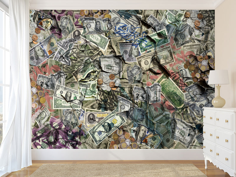 Business & Finance Theme — Peel and Stick Graffiti Wallpaper For Office Or Living Room “Cash Flow”