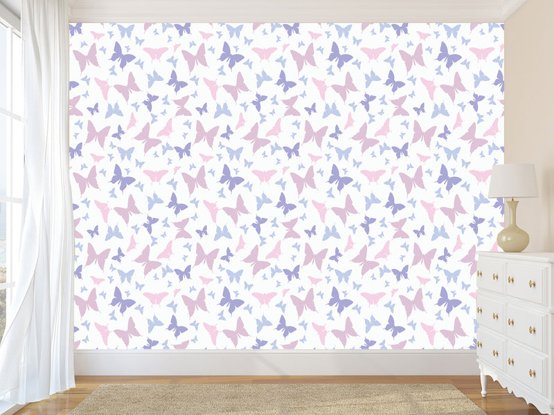 Unique Wall Mural with Butterfly Print, Peel and Stick Wallpaper, Art Print for Nursery or Baby Room 'Colorful Butterfly Silhouettes' 🦋