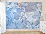 Peel and Stick Wallpaper Design For Lounge Area Or Home Office Mural “Gold And Blue Abstract Swirls”