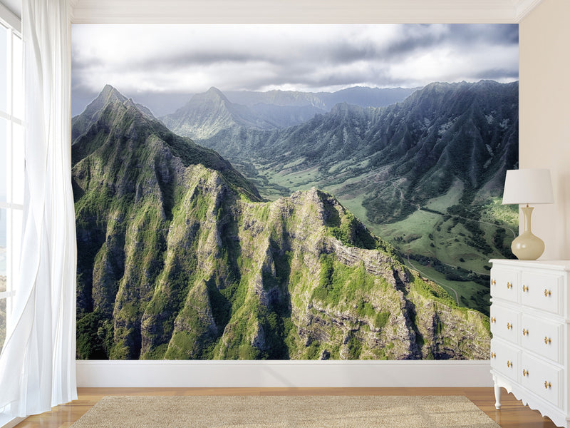 Motivational Art Print for Relaxation, Vinyl Wallpaper Peel and Stick Mural for Living Room 'Mountains from Above', 3D Wall Mural
