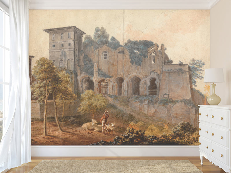 Peel and Stick Wallpaper John Warwick Smith Art – In the Camp Vaccinio at Rome – Living Room & Bedroom Wall Mural