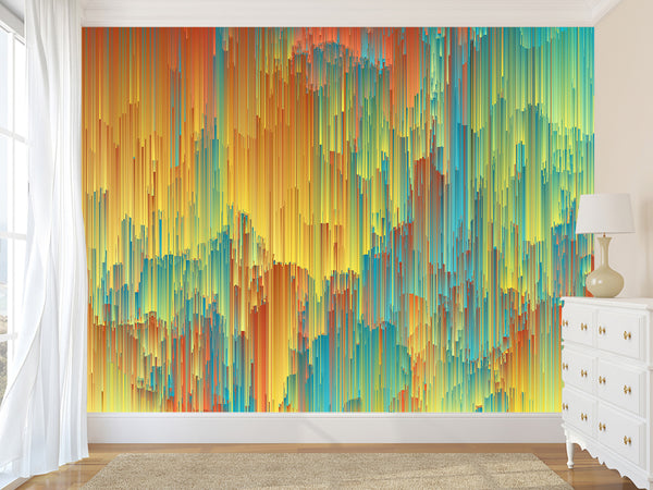 Unique Full-Wall Peel and Stick Wallpaper Mural – Accent Wall for Bedroom or Living Room, "Incredible Abstract Colorful Rain"