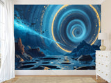 Fantasy Plot Combined With Nature Peel and Stick Mural For Creative Game Room Or Bedroom Design Wall Print "Portal In The Canyon Above The Lake" 🌄✨