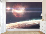 Peel and Stick Full Wall Mural Print Planet Breaking Into Fragments for Living Room or Bedroom
