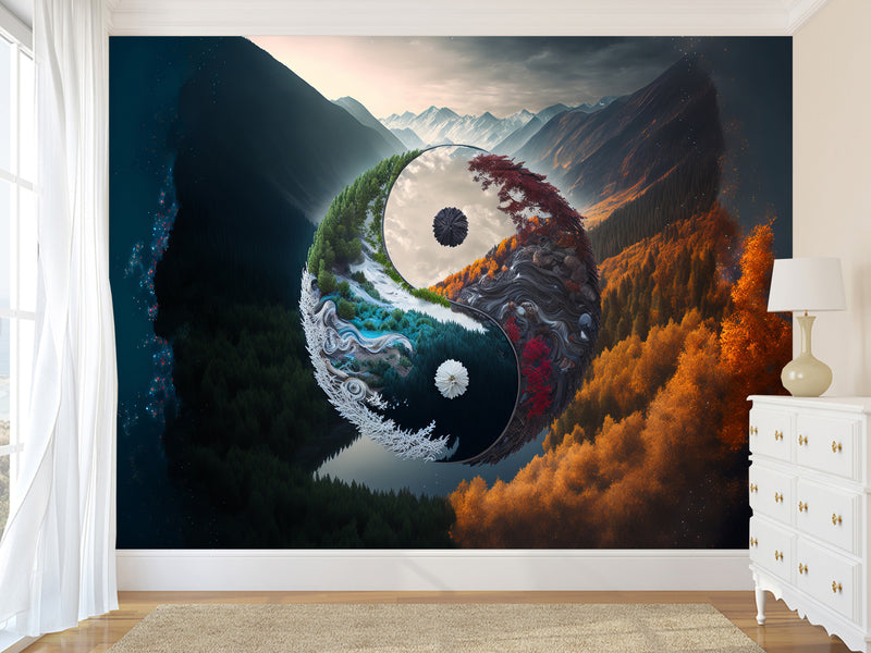 Peel and Stick Mural Full Wall Wallpaper Print For Office, Bedroom, Living Room, Lounge Area "Yin And Yang"