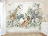 Peel and Stick Vinyl Wallpaper Kids Wall Mural – African Safari Animals Full Wall Mural Print