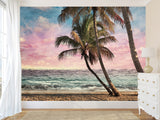 Natural Print Traditional Wall Mural 'Tropical Beach at Sunset', Decor for Office, Bedroom, Living Room