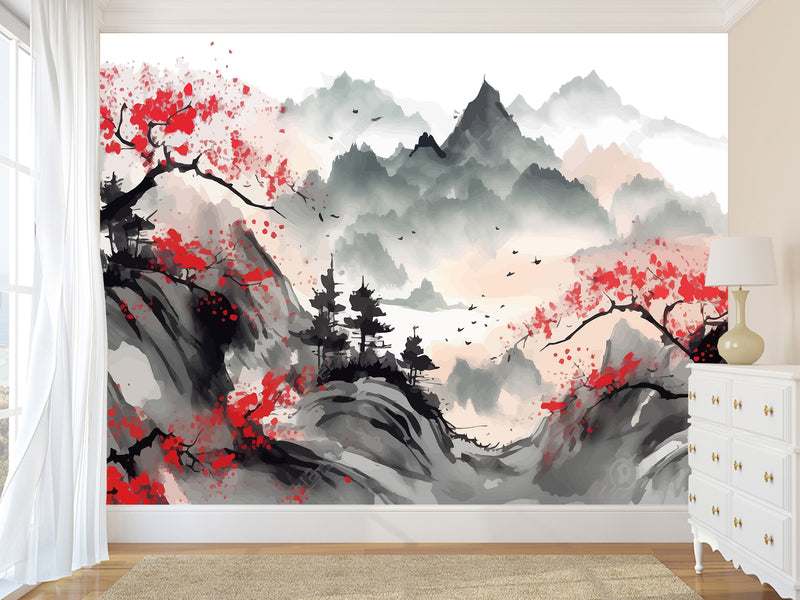 Asian Art  Peel and Stick Wall Mural "Japanese Landscape" Photo Wallpaper For Bedroom Living Room Decor