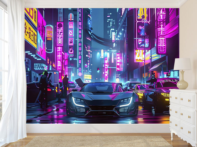 Traditional Neon Wallpaper – Urbanism "City of the Future" for Gaming Zone, Office, Living Room 🌆