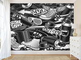 Comic Style Print High-Quality Vinyl Wallpaper Peel and Stick For Wall For Teen Room Studio "Black And White Graffiti"